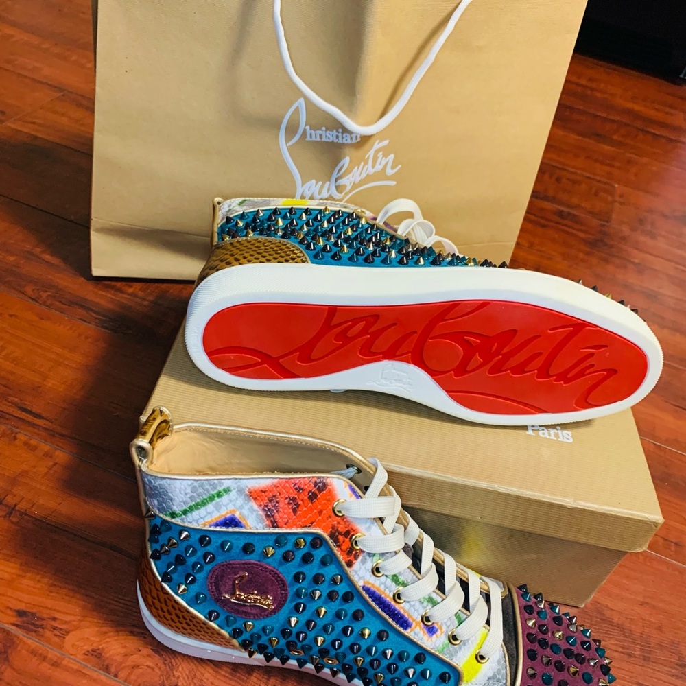 Christian Louboutin Men's Burgundy and Khaki Trainers